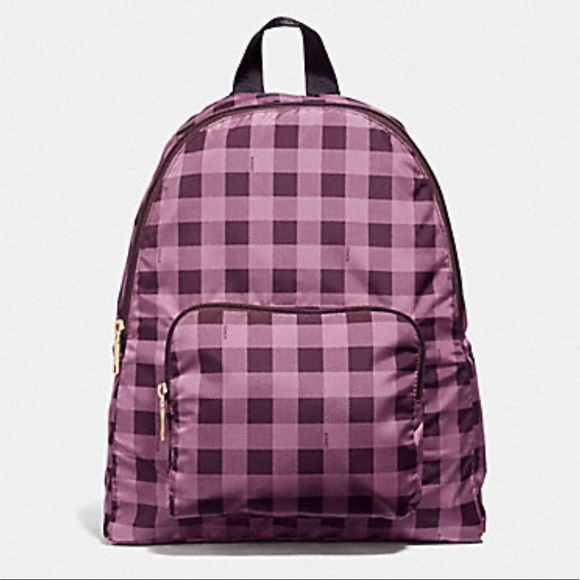 Coach Handbags - NEW Coach PACKABLE BACKPACK In GINGHAM Purple